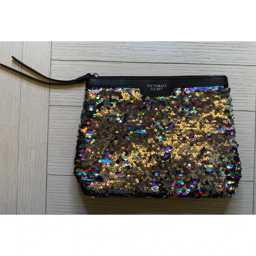 Victoria's Secret Multicolor Sequin Clutch/makeup Bag With Zip‎ Top. 10